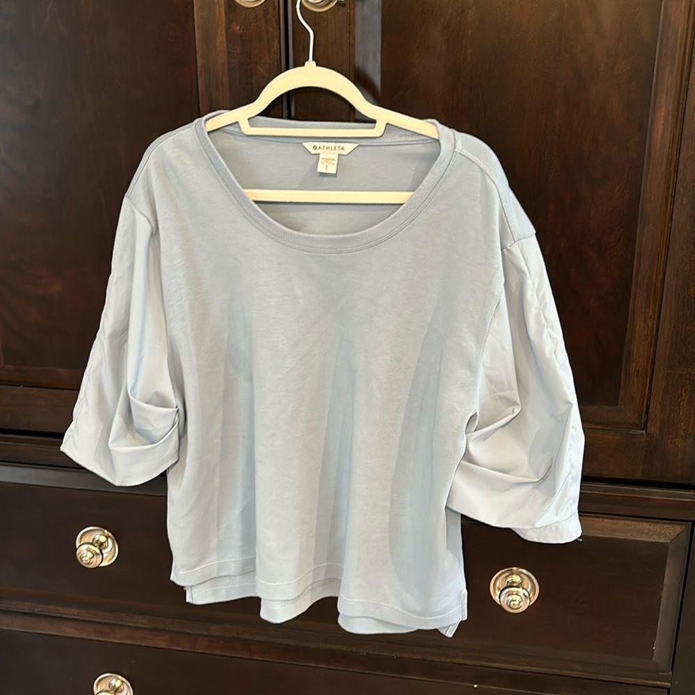 Athleta light blue short sleeve blouse size L worn once.